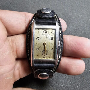 Vintage Doxa Mens Mechanical Wind Up Tank Watch Silver Tone Working Bund Strap s